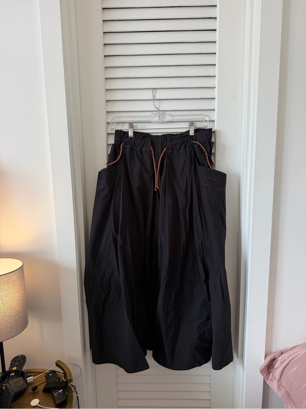 Black Midi Skirt with Contrast Drawstring